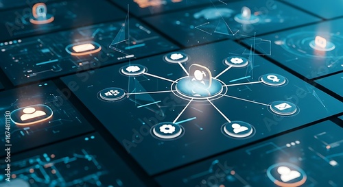 Partner ecosystem concept. A central company icon with glowing connection lines extending to multiple partner icons, forming a strong network.