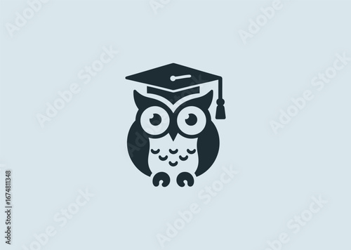 A simple minimalist owl with graduation cap silhouette style, representing wisdom, intelligence, and academic success