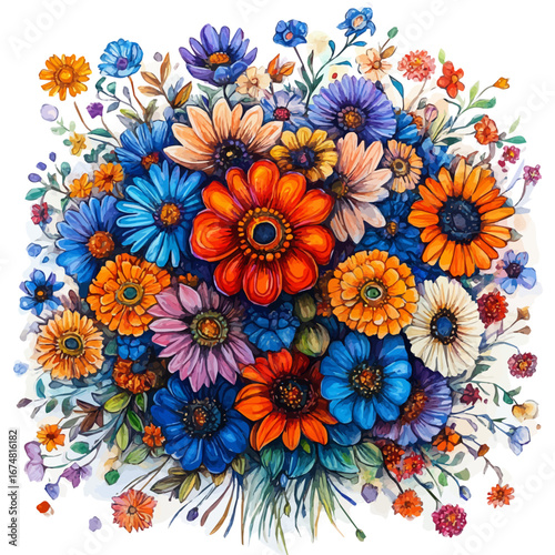 Spring Equinox Floral Celebration, watercolor drawing vector, isolated on a white background.