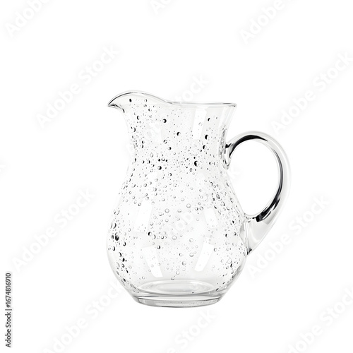 A crystal clear glass pitcher with a speckled design, perfect for serving beverages at any occasion