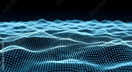 Abstract Digital Waves in Ethereal Blue Light Against a Dark Background Representing Fluid Motion and Technological Depth