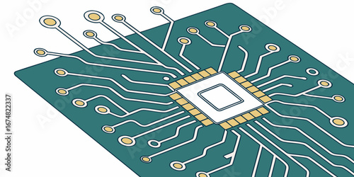 Diagram of a Central Processing Unit on a Printed Circuit Board with Connected Wires