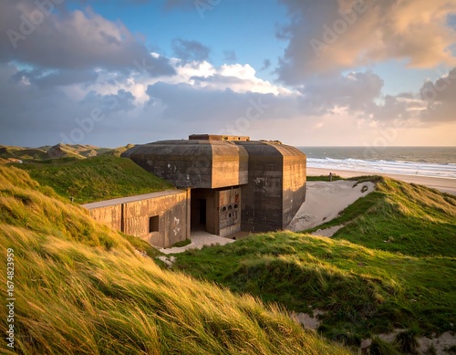 Coastal bunker at sunset