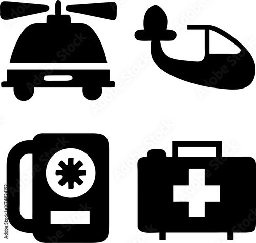 Emergency medical service icons symbolize urgent care, swift response, and life-saving interventions