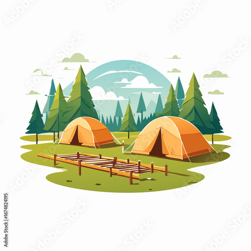 Military Training Camp with Tents and Trees - AI Generated
