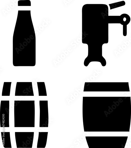 Craft brewery essentials featuring vintage tap, classic bottle, and wooden kegs ideal for logo design