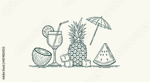 Summer Drink Elements Pineapple, Coconut, and Refreshing Cocktails for a Sunny Day