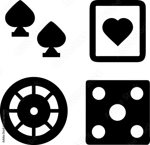 Casino night excitement with spades, heart card, roulette wheel, and dice for gaming promotions