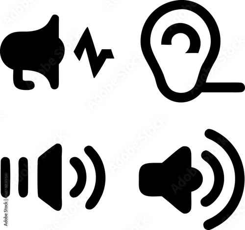 Hearing health icons showcasing sound frequency and volume levels for audiology and wellness concepts