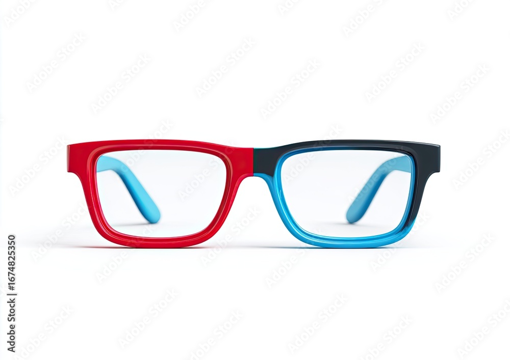 Fototapeta premium Colorful eyeglasses, red and blue, square frames