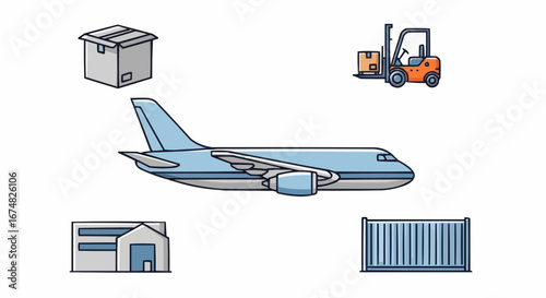 Aviation vector object and icon global logistics and supply chain solutions air freight cargo shipping and distribution transportation services