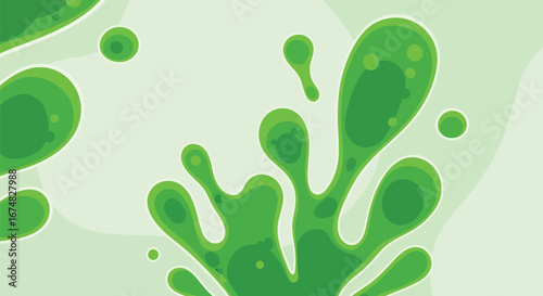 Abstract illustration with vibrant green liquid splashes and playful organic blobs, creating a dynamic and energetic background design