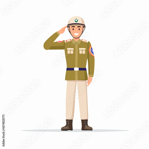 Soldier in Beige Uniform Saluting with Helmet - AI Generated