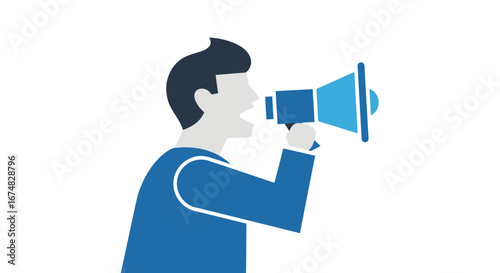 Vector icon of a person with a megaphone making a loud announcement to amplify a message