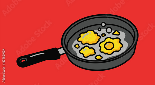 Delicious Fried Eggs Cooking in a Pan A Simple Illustration