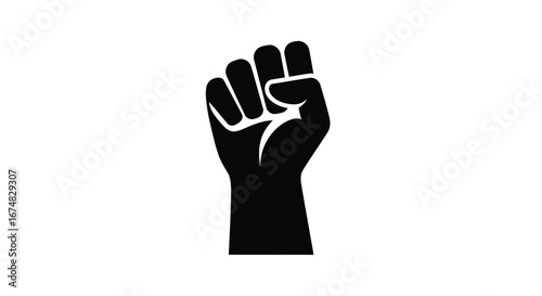 Black clenched fist raised high as a powerful symbol of protest, solidarity, and revolution. Vector icon illustration