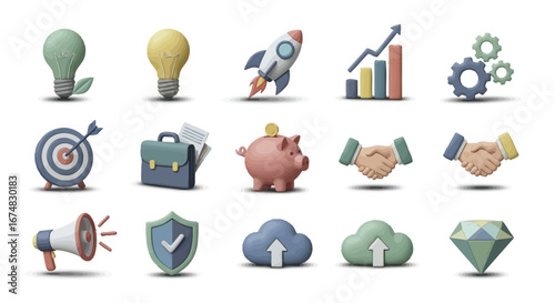 Set of colorful business icons Creative ideas, growth, success, and financial concepts