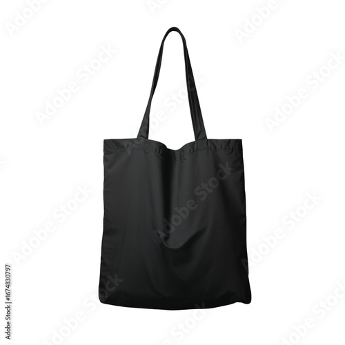Minimalist black tote bag against a dark background for mockups and designs