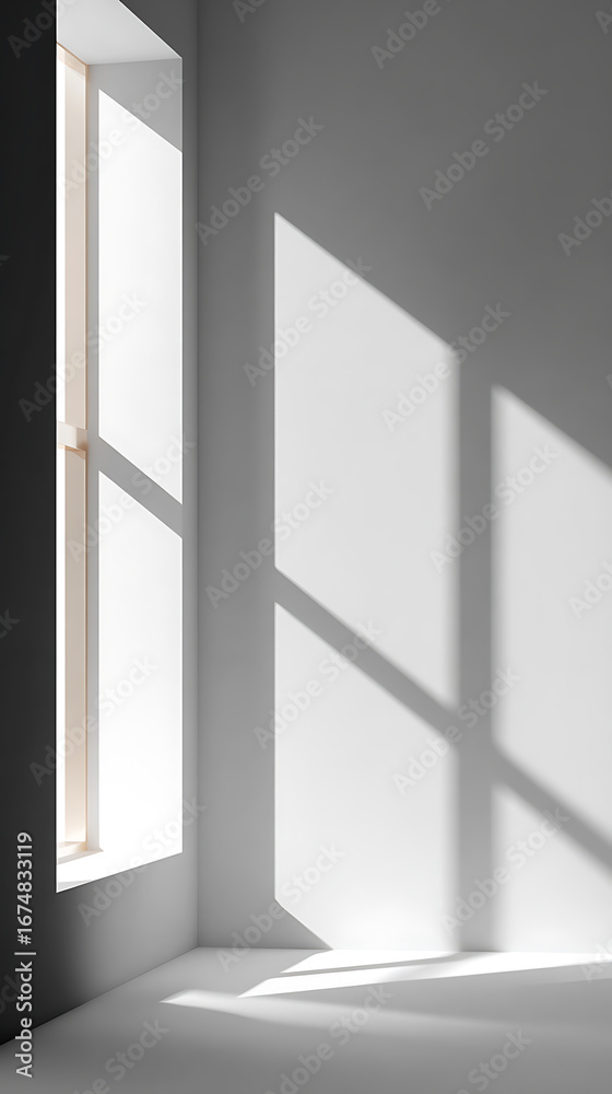 Fototapeta premium Bright Sunlight Streaming Through Window in Minimalist Room