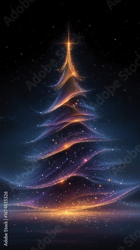 Magical starry Christmas tree blue purple gradient glow, dreamy galaxy background mobile wallpaper design, sparkling starlight effect holiday concept