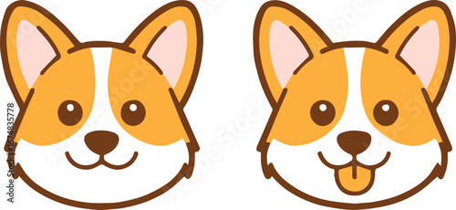 cute corgi dog face vector illustration pack with playful tongue out and smiling expressions for kids stickers digital projects
