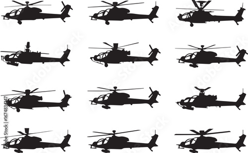 set of 12 military helicopter silhouettes vector icons ai eps svg png black rotor guns sensor designs