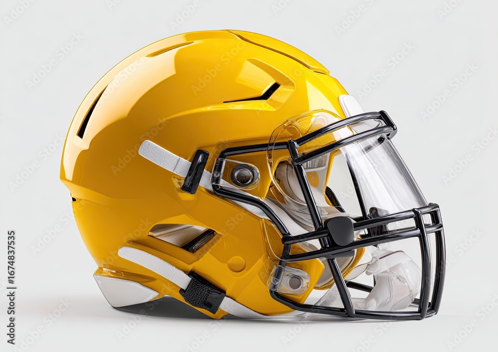 Fototapeta premium Bright yellow football helmet, clear facemask
