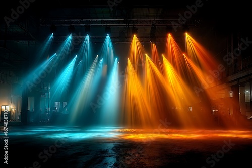 Bright stage lights reflection on wet floor high resolution picture