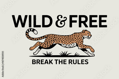 This captivating artwork portrays a cheetah in mid-leap, emphasizing themes of freedom and boldness with a stylish design and artistic typography that captivates the viewer's attention.
