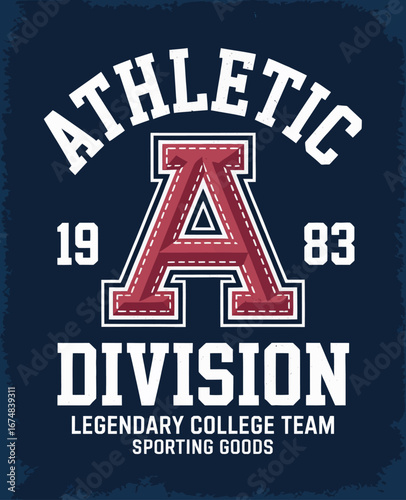 This image captures a bold college team sports division design, representing athletic pride and the competitive spirit inherent in college sports through striking graphics and typography.