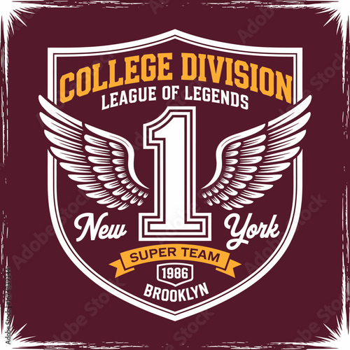 This unique logo design represents a College Division League of Legends team, incorporating elements like wings and bold branding in a stylish and professional manner.