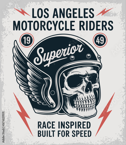 An iconic winged skull graphic representing Los Angeles motorcycle riders, showcasing liberty and speed. Ideal for merchandising and promotional materials.