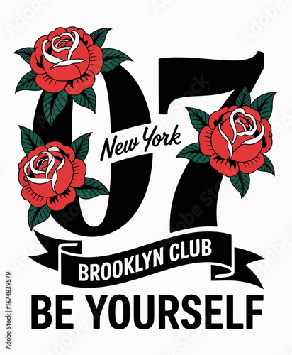 This artwork features dynamic typography with the number 07 adorned with roses and a flowing banner, symbolizing a celebration of individuality and vibrant cultures.