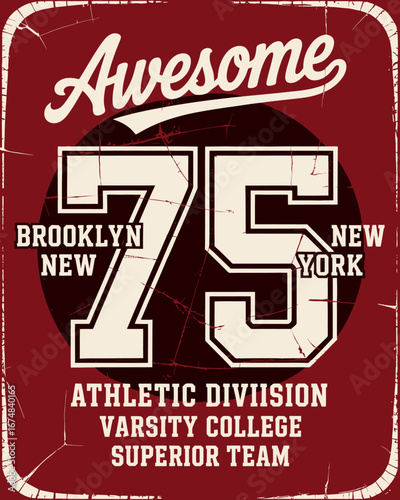 Showcasing 'Brooklyn 75 New York,' this vintage-style graphic art emphasizes athletic teamwork and spirit in a striking way, making it a perfect accent for fans and sports enthusiasts.