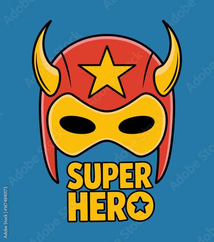 A stylish superhero mask featuring striking colors and iconic elements like horns and a star, reflecting creativity, power, and adventure in a captivating visual design.