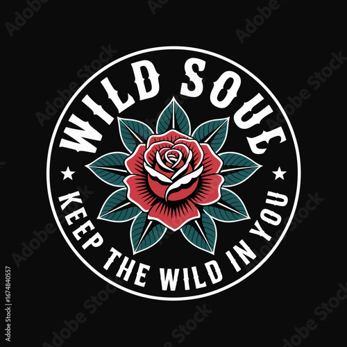This enchanting floral design features a striking rose symbolizing a 'Wild Soul,' representing the untamed spirit of individuality and a deep connection to nature's beauty.
