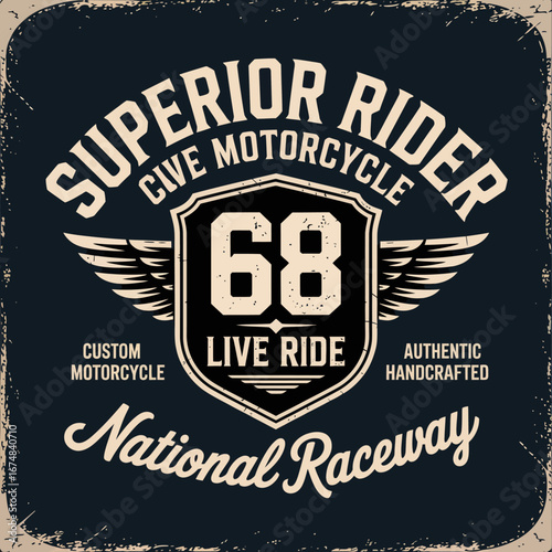 This image presents a unique custom motorcycle design with wings and the number '68,' embodying the freedom and thrill that comes with the open road since 1968.