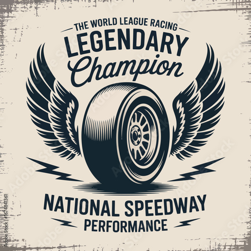 This emblem features a racing tire with distinctive wings, symbolizing triumph and excellence in the world of motorsports and speed competitions.
