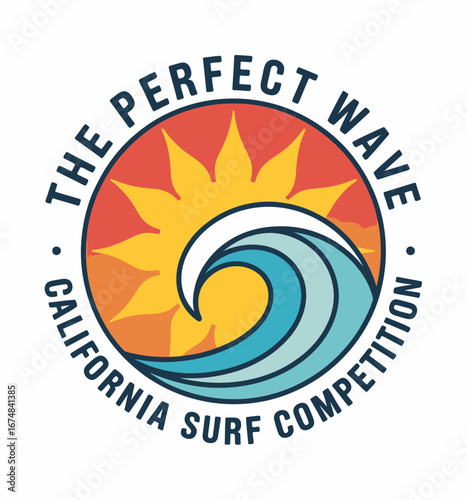 A dynamic logo showcasing a sun and wave, perfect for surf competitions. It resonates energy, joy, and the thrill of surfing, attracting enthusiasts to coastal events.