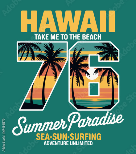 A stunning artistic representation capturing the allure of a Hawaiian paradise beach, inviting relaxation and fun in the vibrant sun, perfect for summer adventure enthusiasts.