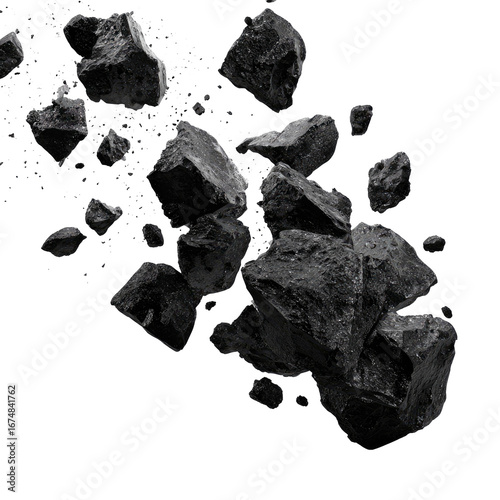 Falling Black Rocks Isolated on Transparent Background