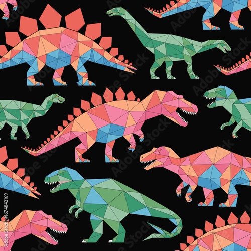 A fun and imaginative illustration of dinosaurs in a stylized format. This design will surely delight young dinosaur enthusiasts and those who love vibrant colors.