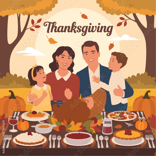 Flat Happy Thanksgiving vector illustration background