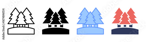 Pine Forest Icon Set Multiple Style Collection