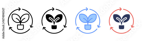Plant Recycle Icon Set Multiple Style Collection