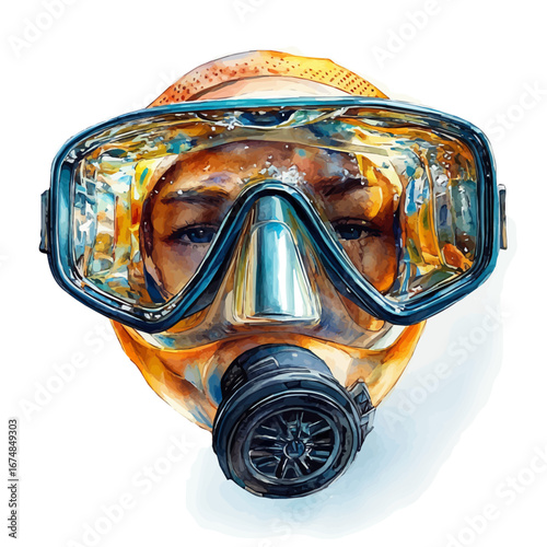 Snorkeling Gear, watercolor vector, isolated on a white background.