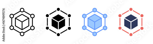 Blockchain Node Icon Set Multiple Style Collection