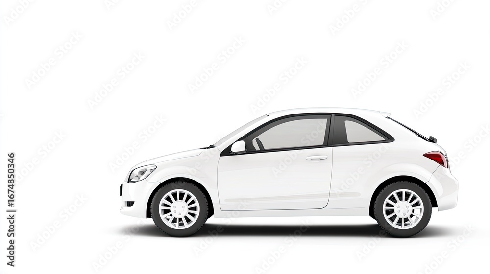 Fototapeta premium White compact car on white background isolated 3 d render