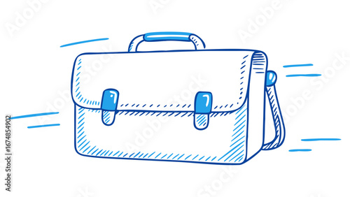 Blue briefcase doodle with motion lines luggage travel