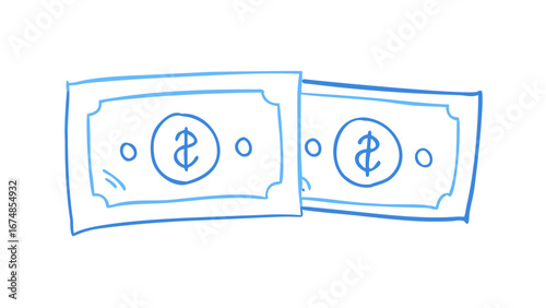 Blue dollar bills doodle money currency